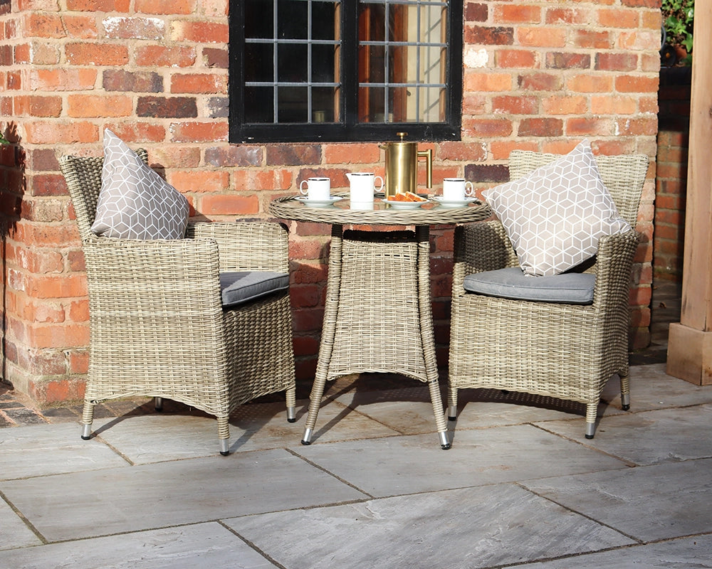 Wentworth Natural Rattan Round Carver Table Garden Bistro Set with Cushions