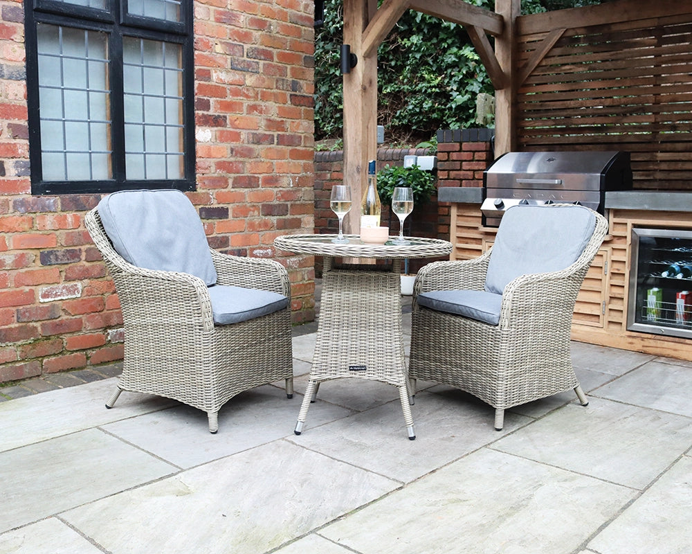 Wentworth Rattan Round Imperial Garden Bistro Set with 2 Chairs & Cushions