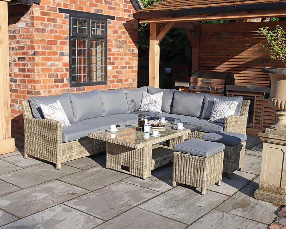 Wentworth Rattan Deluxe Modular Corner Lounge Set with 2 Stools & Height Adjustable Table