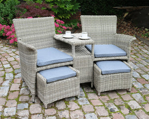 Wentworth Rattan Garden Lounge Sets with 2 Chairs, 2 Footstools & Cushions