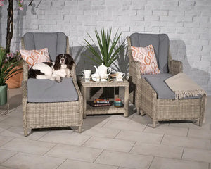 Wentworth Rattan Deluxe Gas Powered Reclining Chair Set with 2 Gas Operated Recliners, 2 Stools & Table