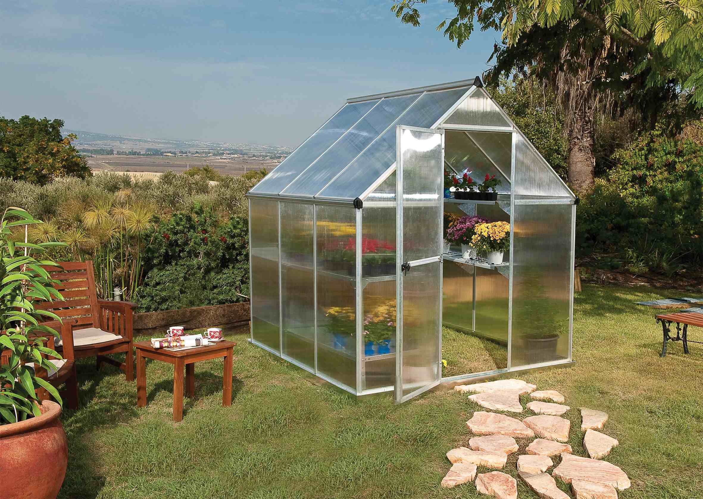 Mythos Aluminium Frame 6ft x 6ft Silver Polycarbonate Greenhouse - Canopia by Palram