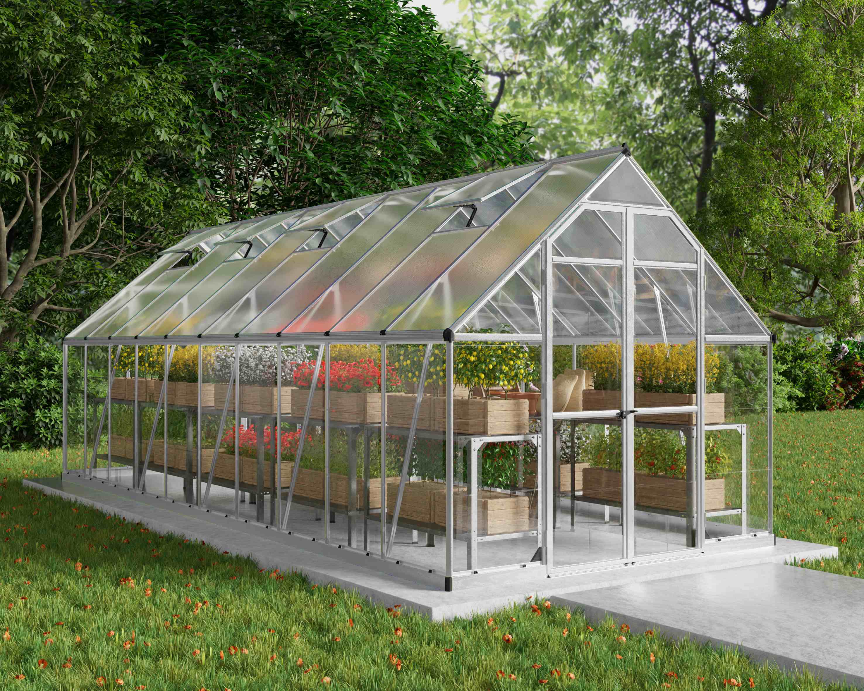 Balance Aluminium Frame 8ft x 20 ft Polycarbonate Greenhouse in Silver - Canopia by Palram