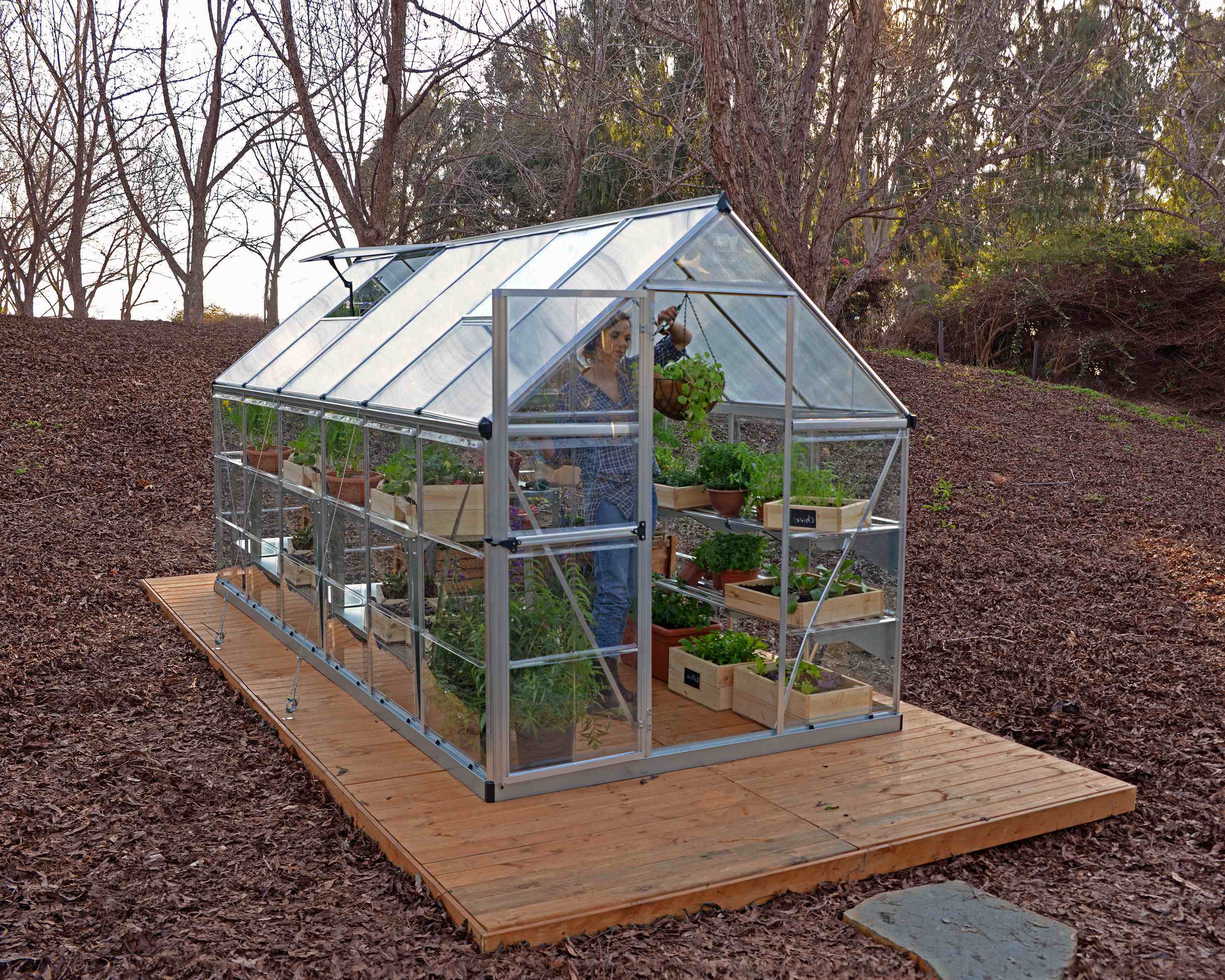 Hybrid Aluminium Frame 6ft x 12ft Silver Polycarbonate Greenhouse - Canopia by Palram