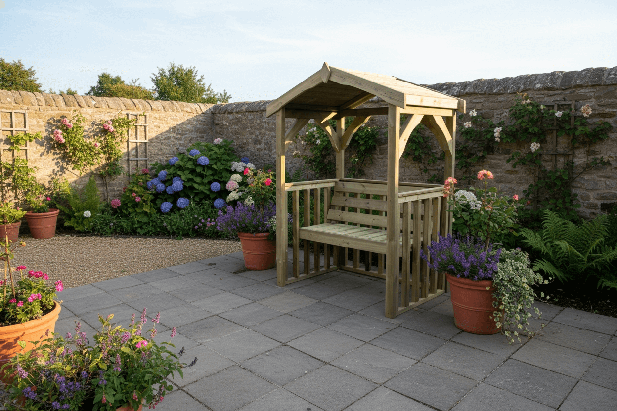 Anastasia 2 Seater Chunky Wooden Garden Arbour - Churnet Valley