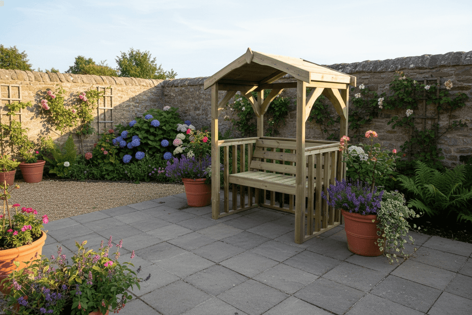 Anastasia 2 Seater Chunky Wooden Garden Arbour - Churnet Valley