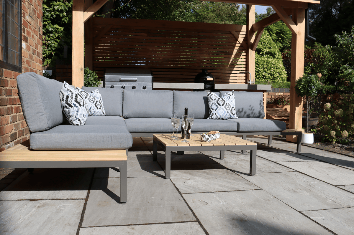 Aspen Teak 6 Seat Modular Garden Corner Lounge Sofa Set Set with Coffee Table