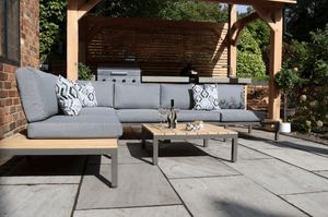 Aspen Teak 6 Seat Modular Garden Corner Lounge Sofa Set Set with Coffee Table