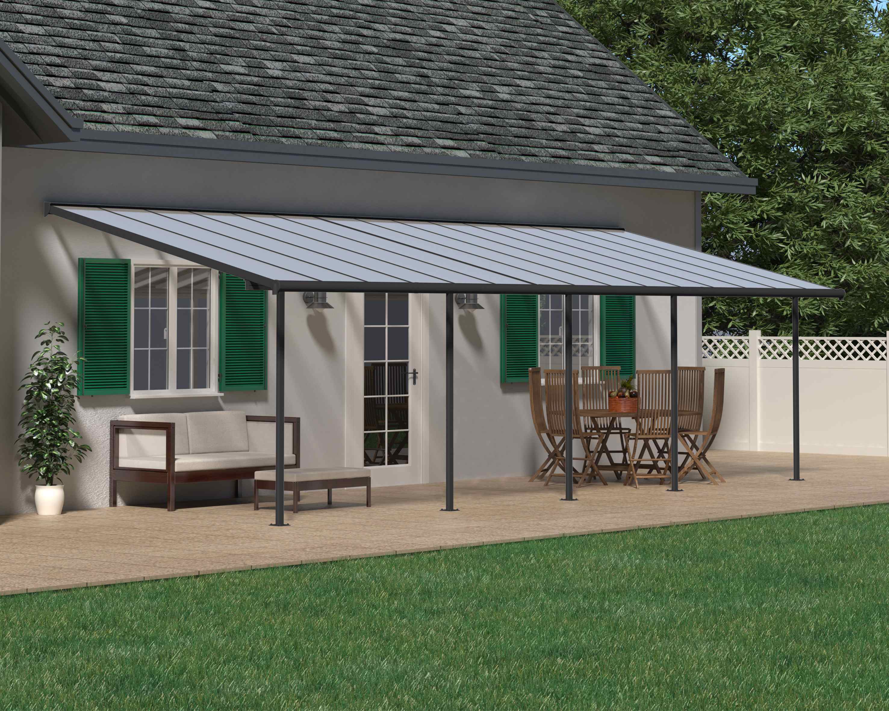 Sierra Aluminium 3m x 9.15m Grey Polycarbonate Patio Cover - Canopia By Palram 