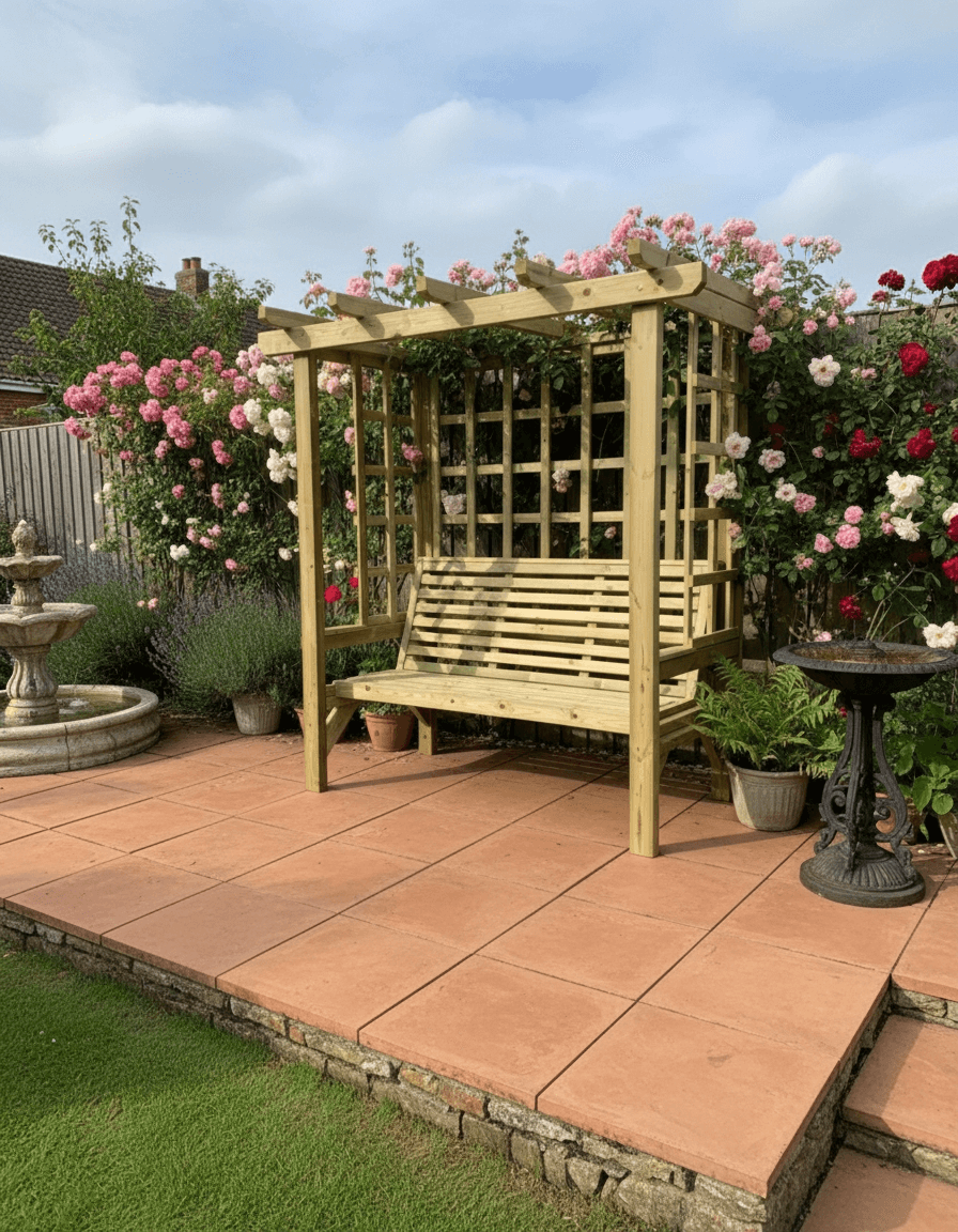 Beatrice 3 Seater Chunky Wooden Garden Arbour - Churnet Valley