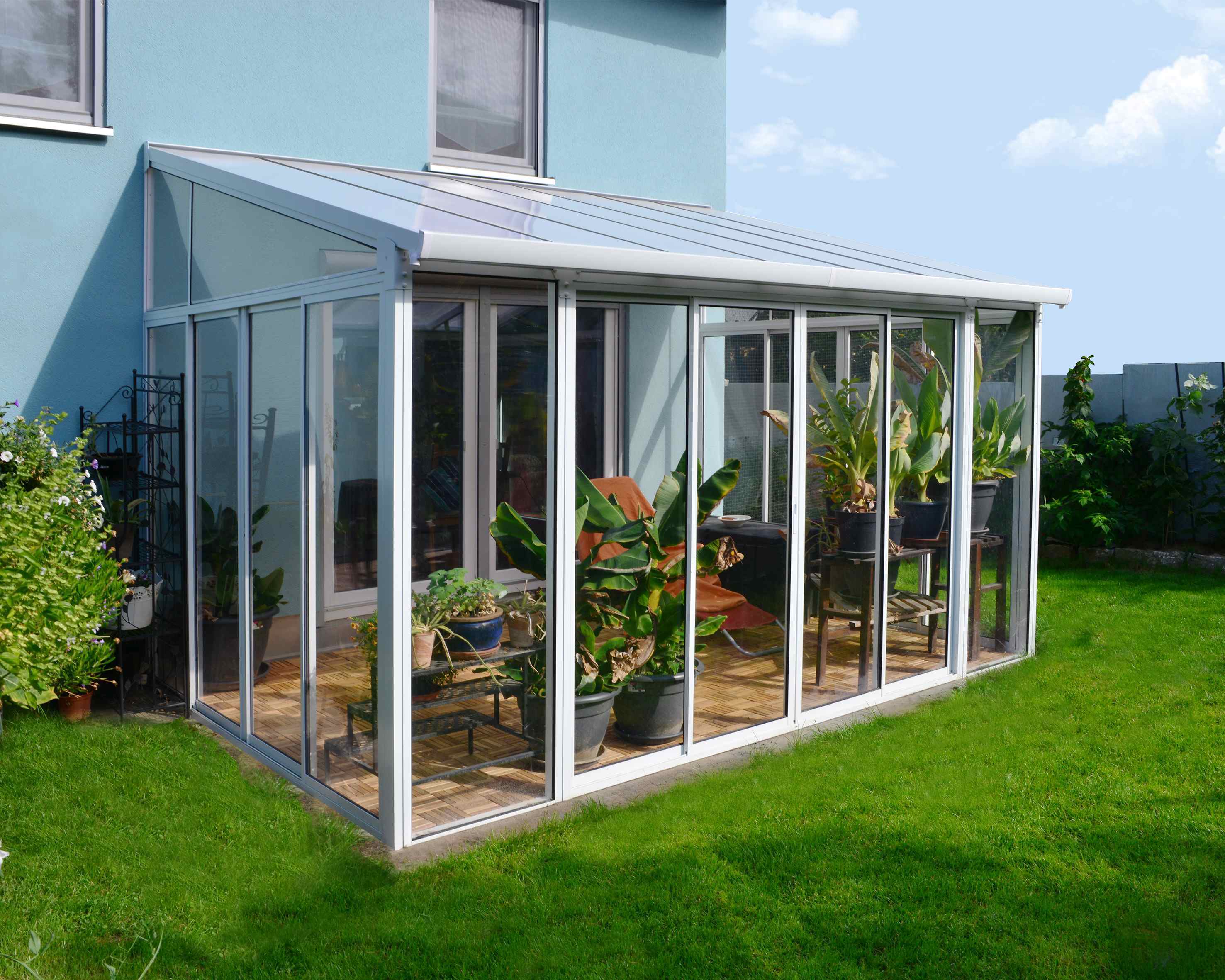 SanRemo 3m x 4.25m Aluminium White Patio Cover & Sun Room - Canopia by Palram