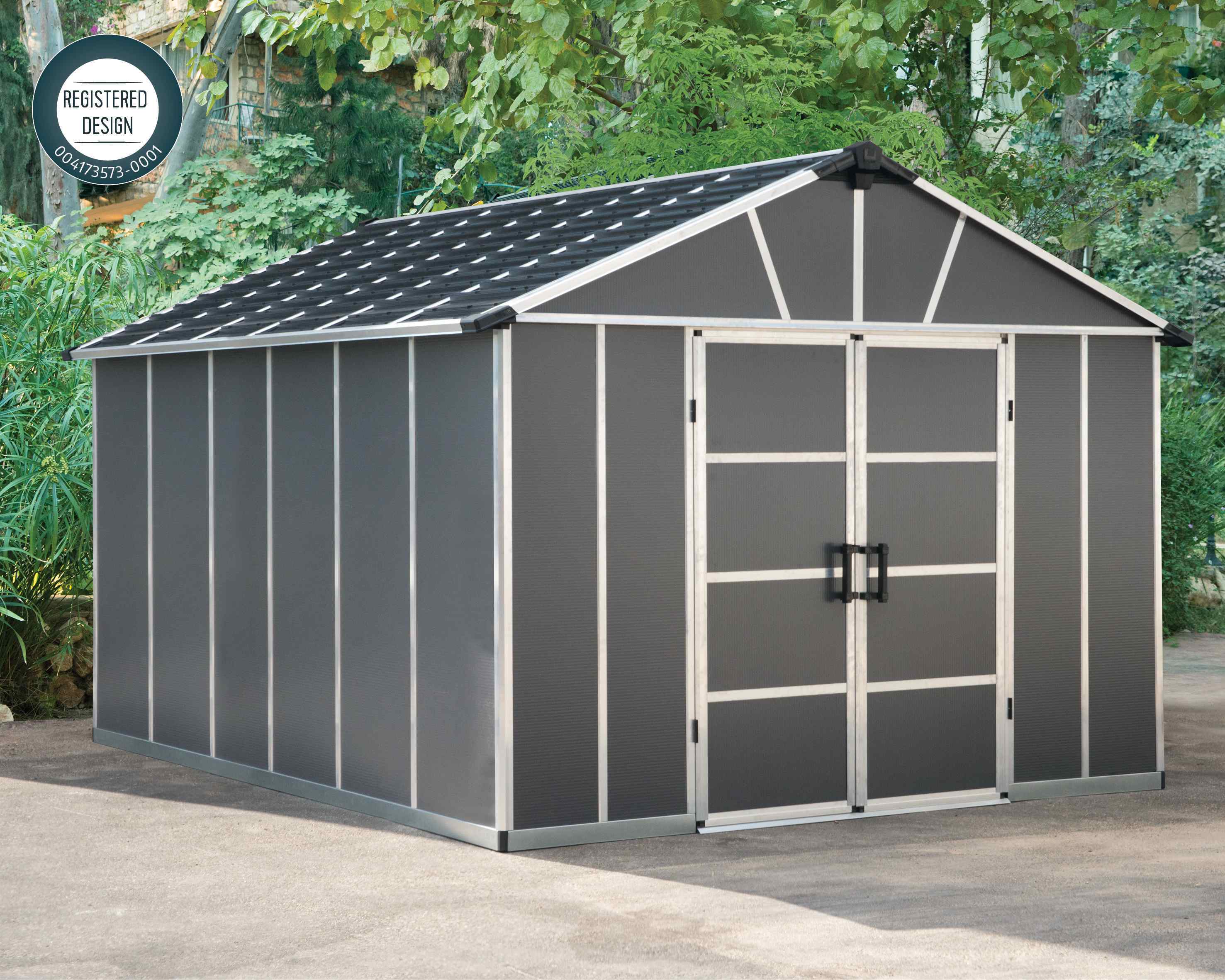 Yukon 11 x 13 Dark Grey Plastic Garden Apex Shed - Canopia by Palram