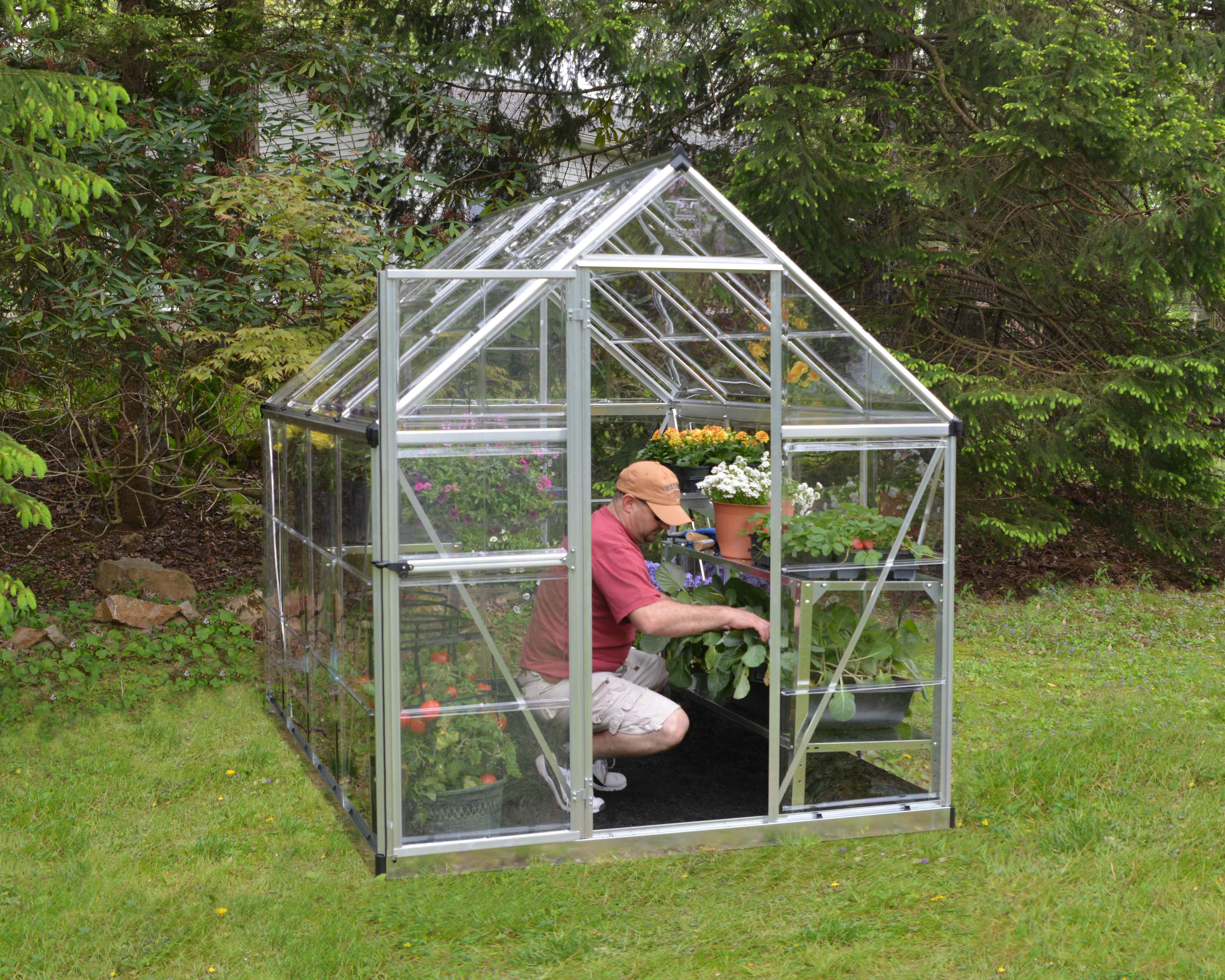 Harmony Aluminium Frame 6ft x 8ft Polycarbonate Greenhouse in Silver - Canopia by Palram