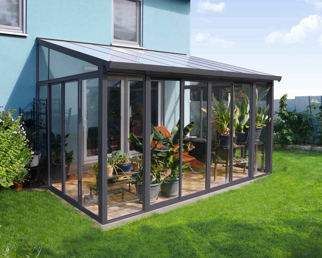 SanRemo 3m x 4.25m Aluminium Grey Patio Cover & Sun Room