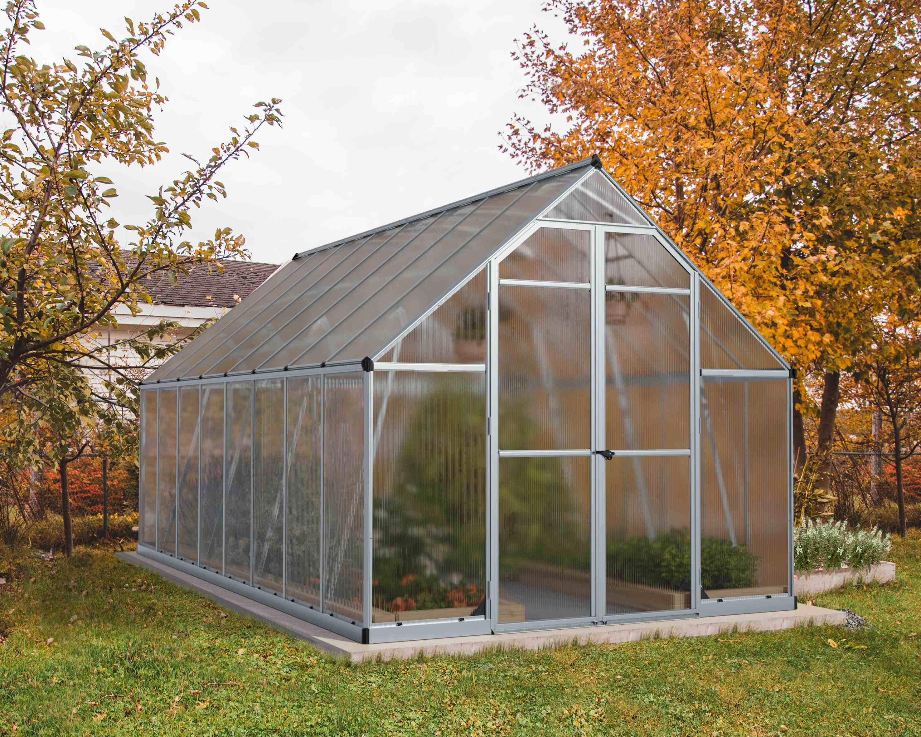 Essence Aluminium Frame 8ft x 16ft Polycarbonate Silver Greenhouse Kit - Canopia by Palram