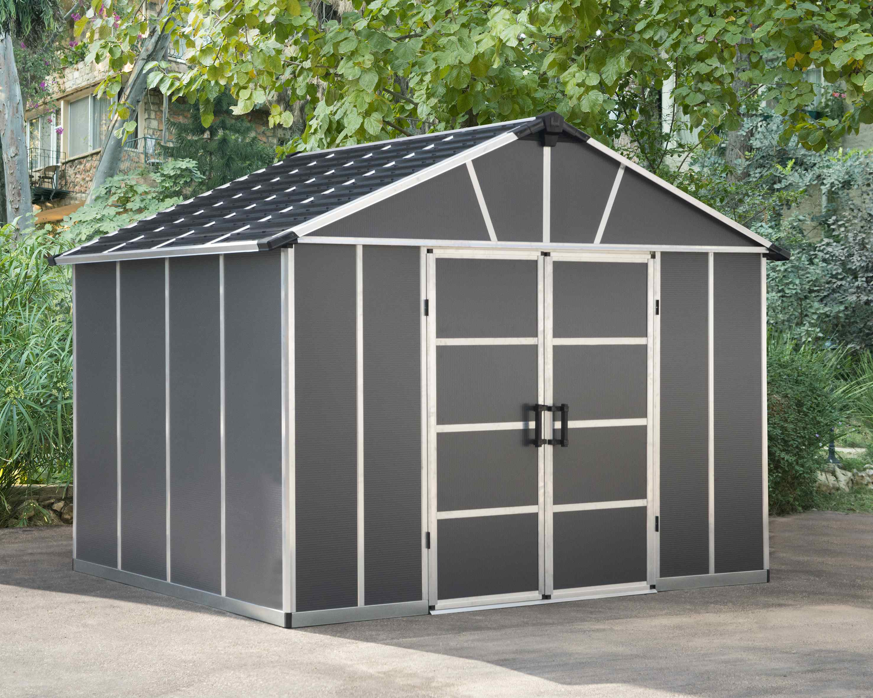 Yukon 11 x 9 Dark Grey Plastic Garden Apex Shed with Floor - Canopia by Palram