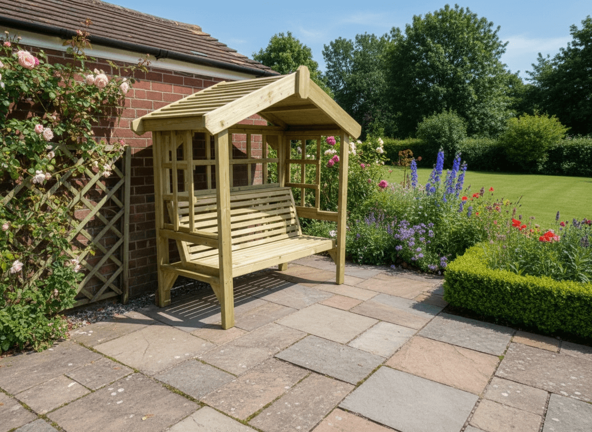 Cottage 3 Seater Trellis Chunky Wooden Garden Arbour - Churnet Valley