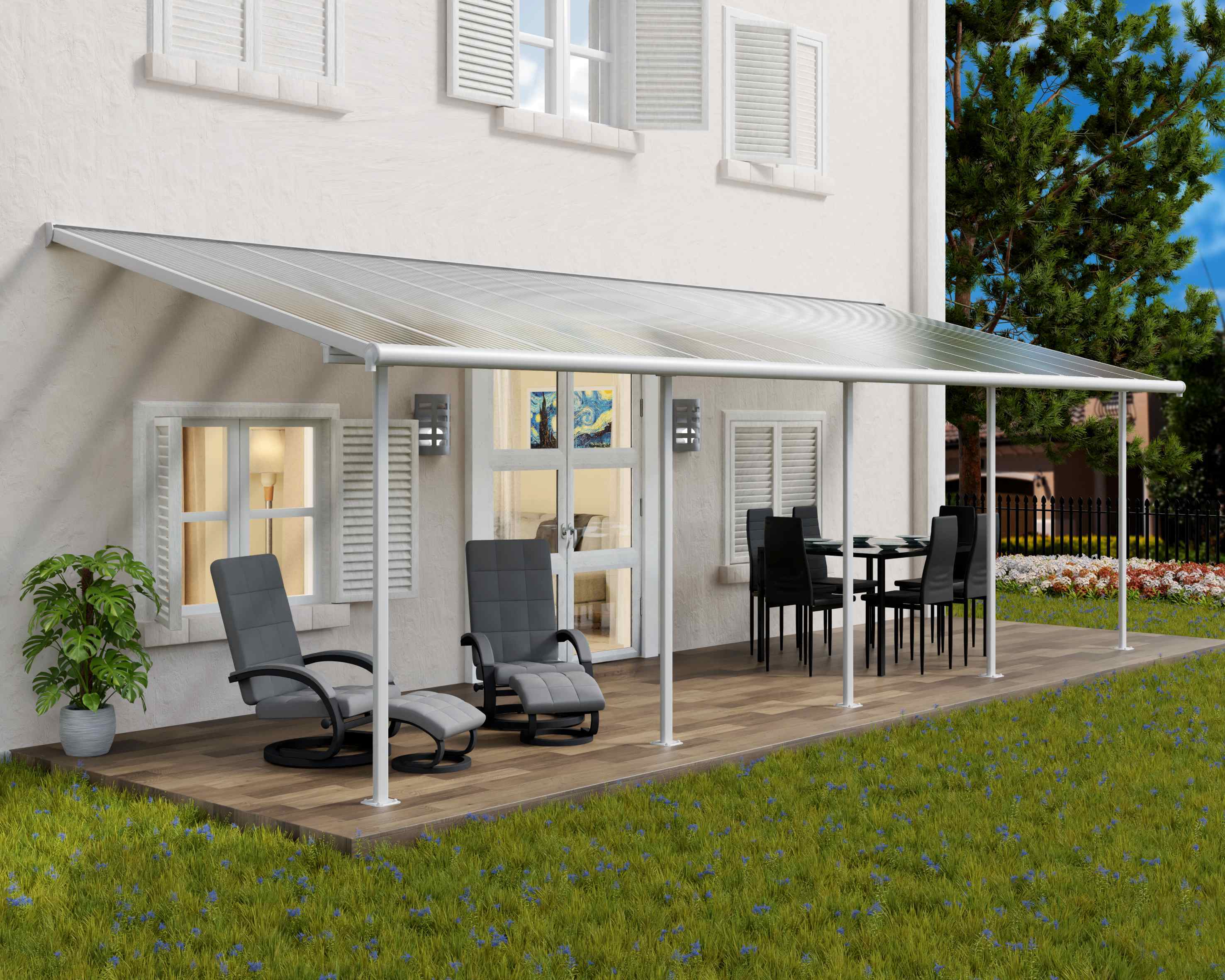 Sierra Aluminium 3m x 8.51m White Polycarbonate Patio Cover- Canopia By Palram 