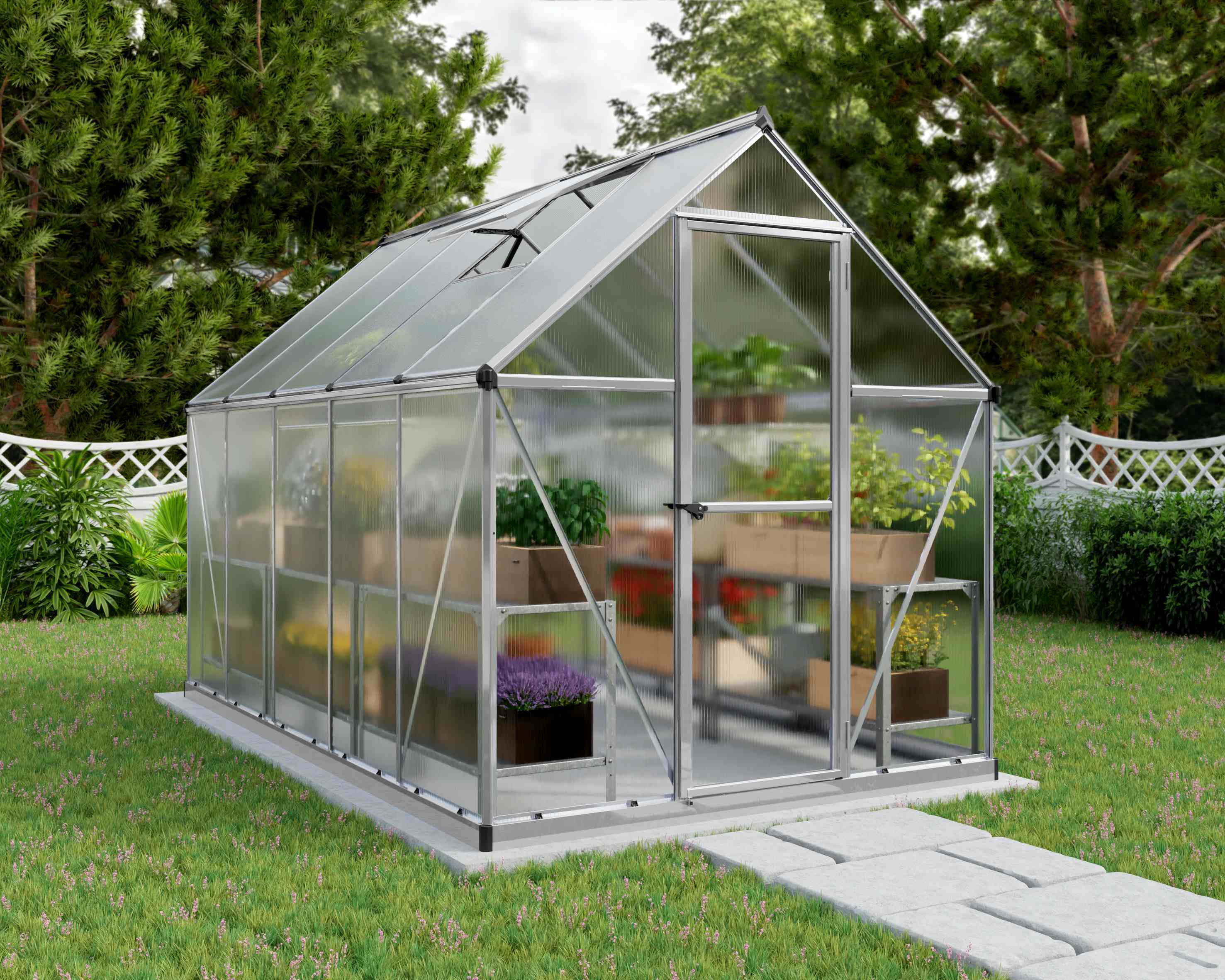 Mythos Aluminium Frame 6ft x 10ft Silver Polycarbonate Greenhouse - Canopia by Palram