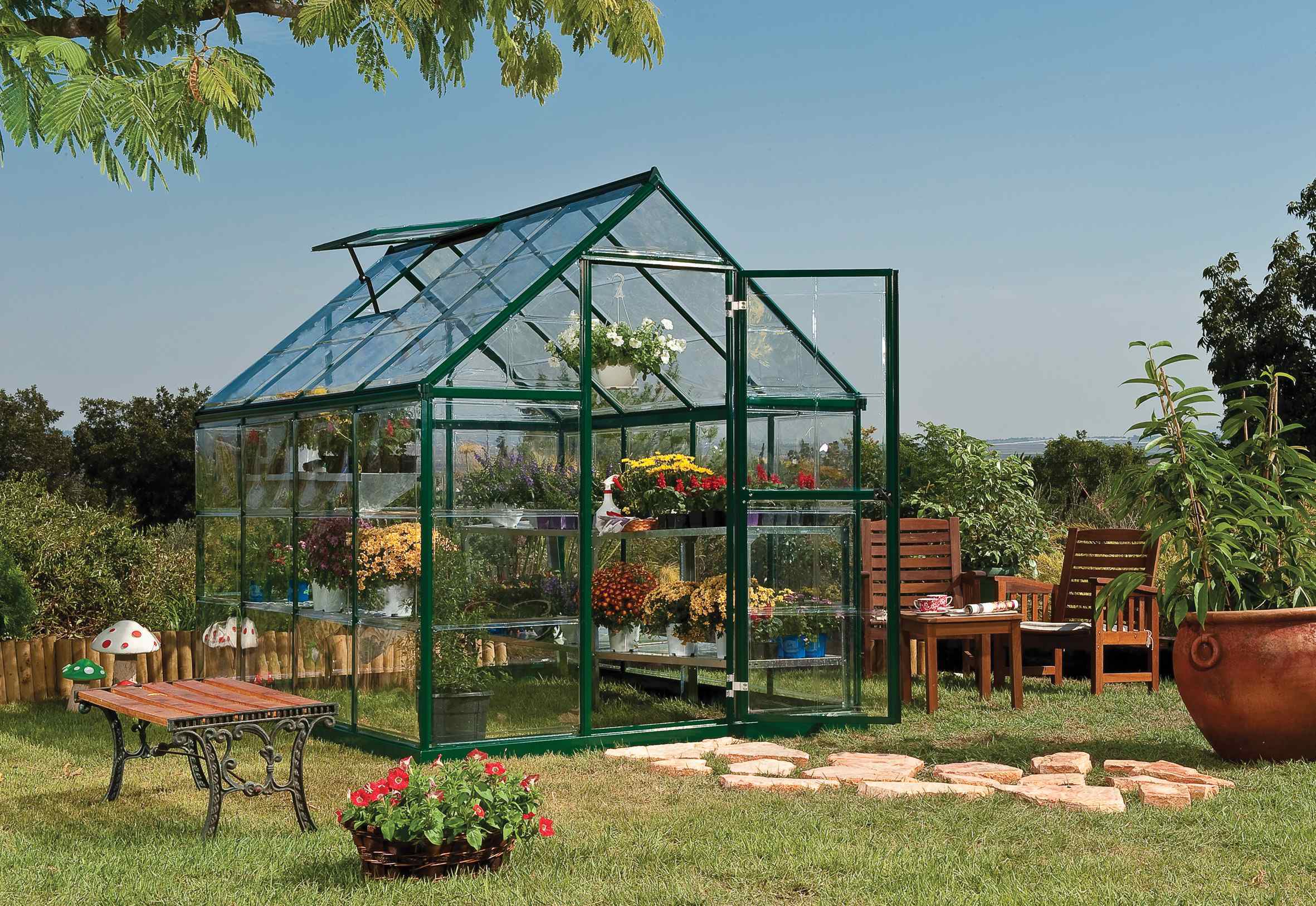 Harmony Aluminium Frame 6ft x 8ft Polycarbonate Greenhouse in Green - Canopia by Palram