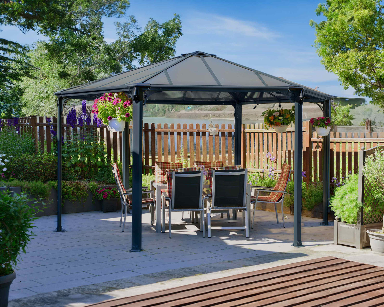 Monaco Hexagonal Aluminium Grey Garden Gazebo & Pergola — Canopia by Palram