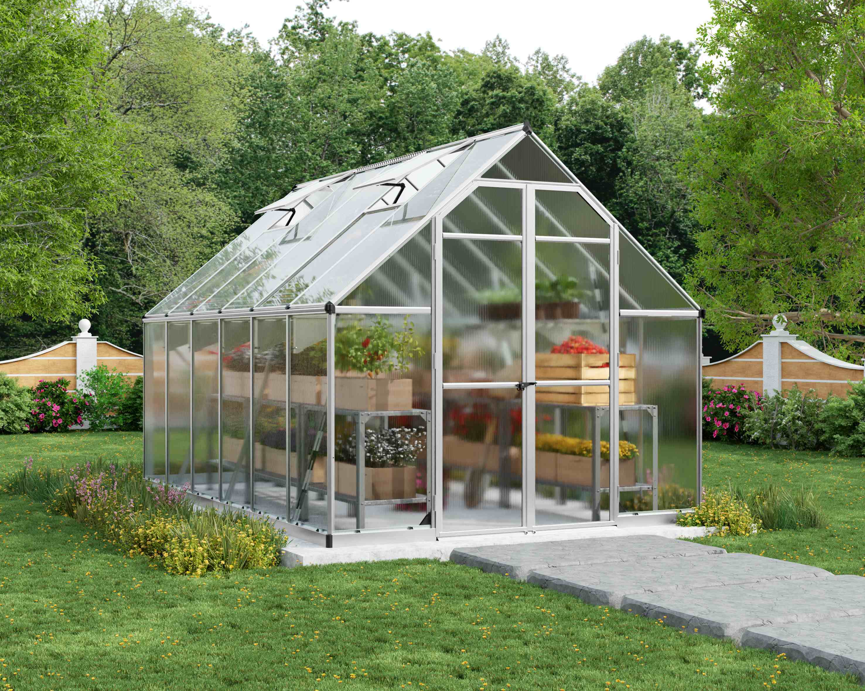 Essence Aluminium Frame 8ft x 12ft Silver Polycarbonate Greenhouse - Canopia by Palram