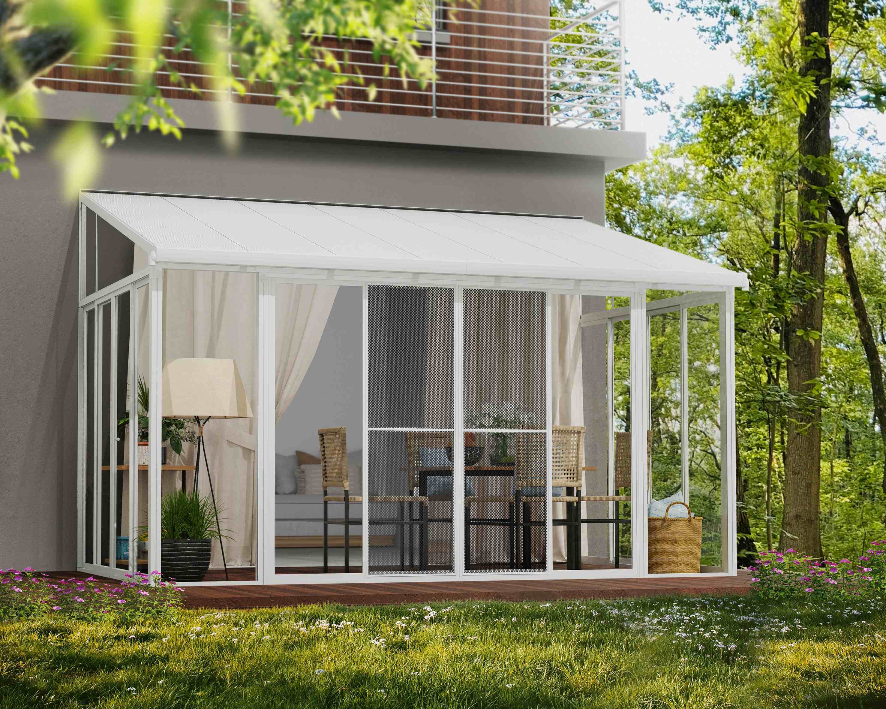 SanRemo 3m x 4.25m Aluminium White Patio Cover & Sun Room - Canopia by Palram