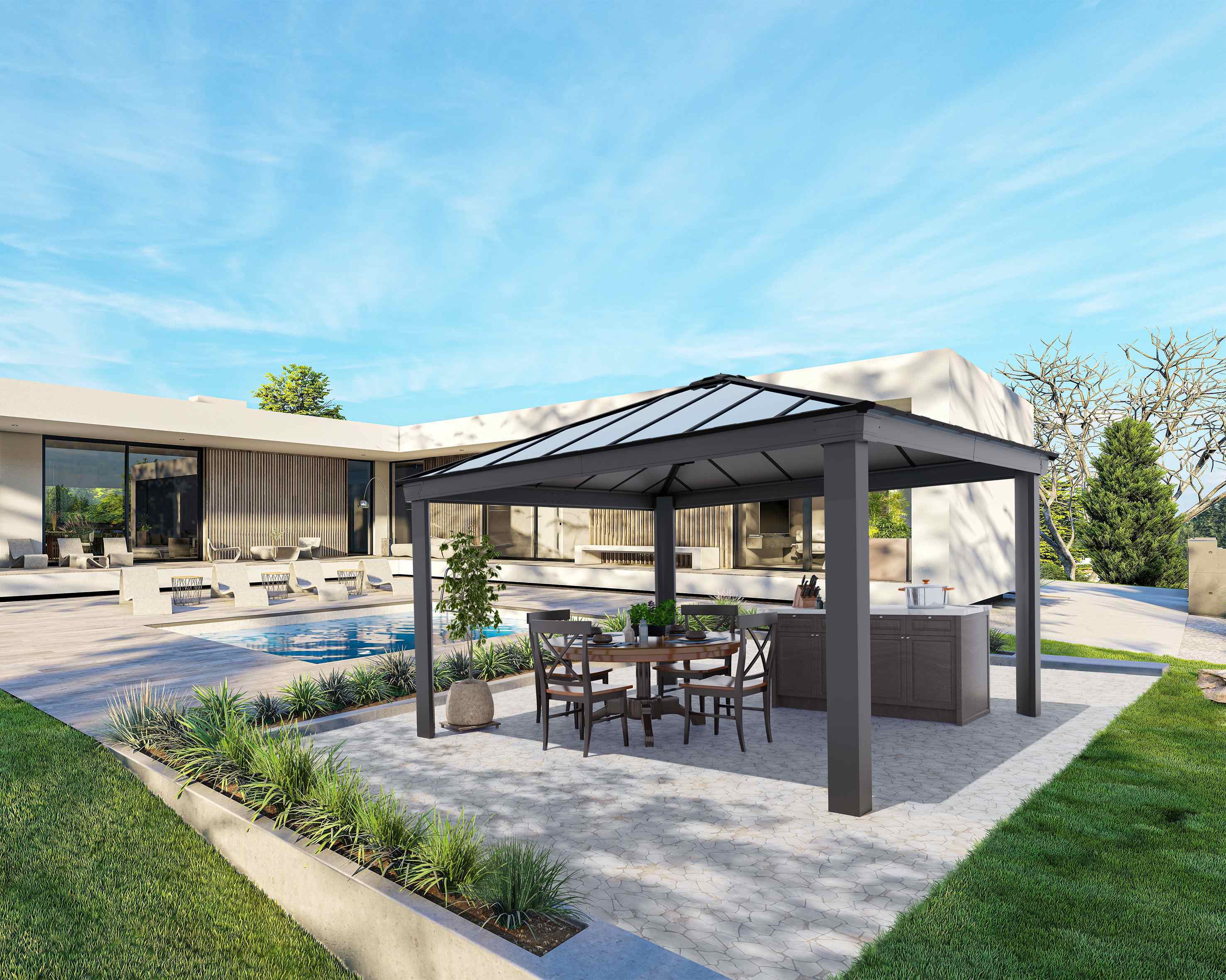 Dallas 14ft x 14ft Grey Gazebo & Pergola Kit - Canopia by Palram