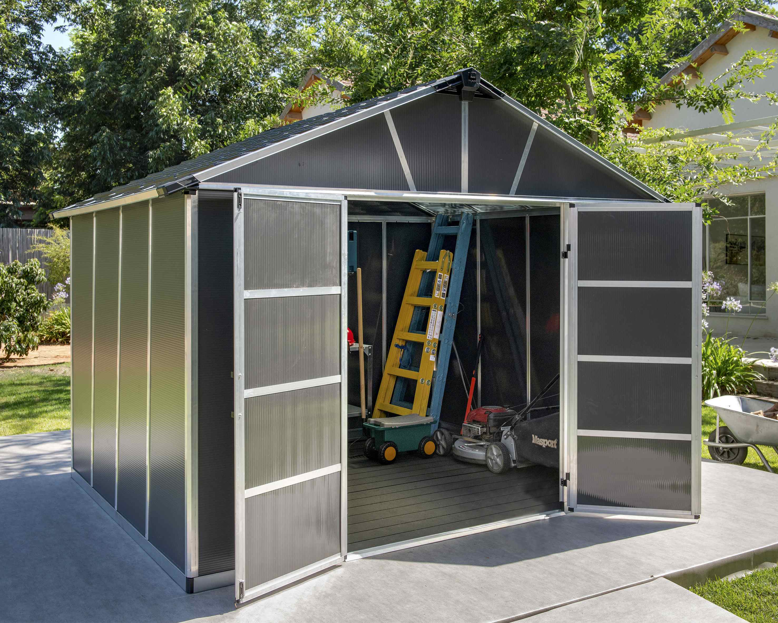 Yukon 11 x 9 Dark Grey Plastic Garden Apex Shed with Floor - Canopia by Palram