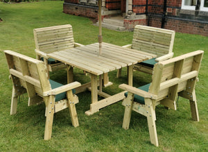 Ergo 8 Seater Chunky Wooden Garden Dining Square Table Set - 4 Double Benches