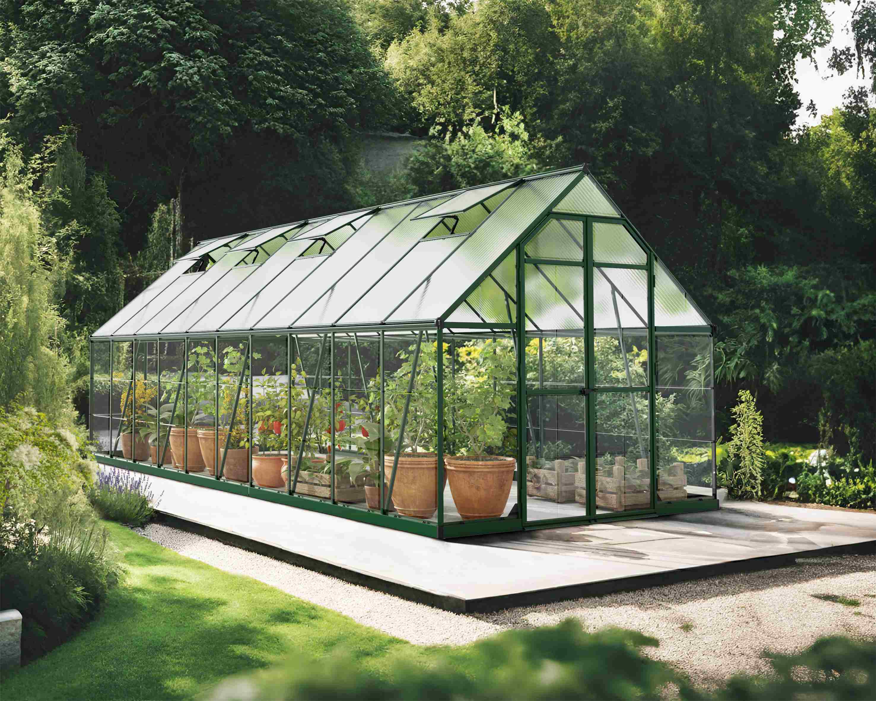 Balance Aluminium Frame 8ft x 20 ft Polycarbonate Greenhouse in Green - Canopia by Palram