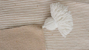 Pom Pom premium Wool blanket or throw in Camel stripes