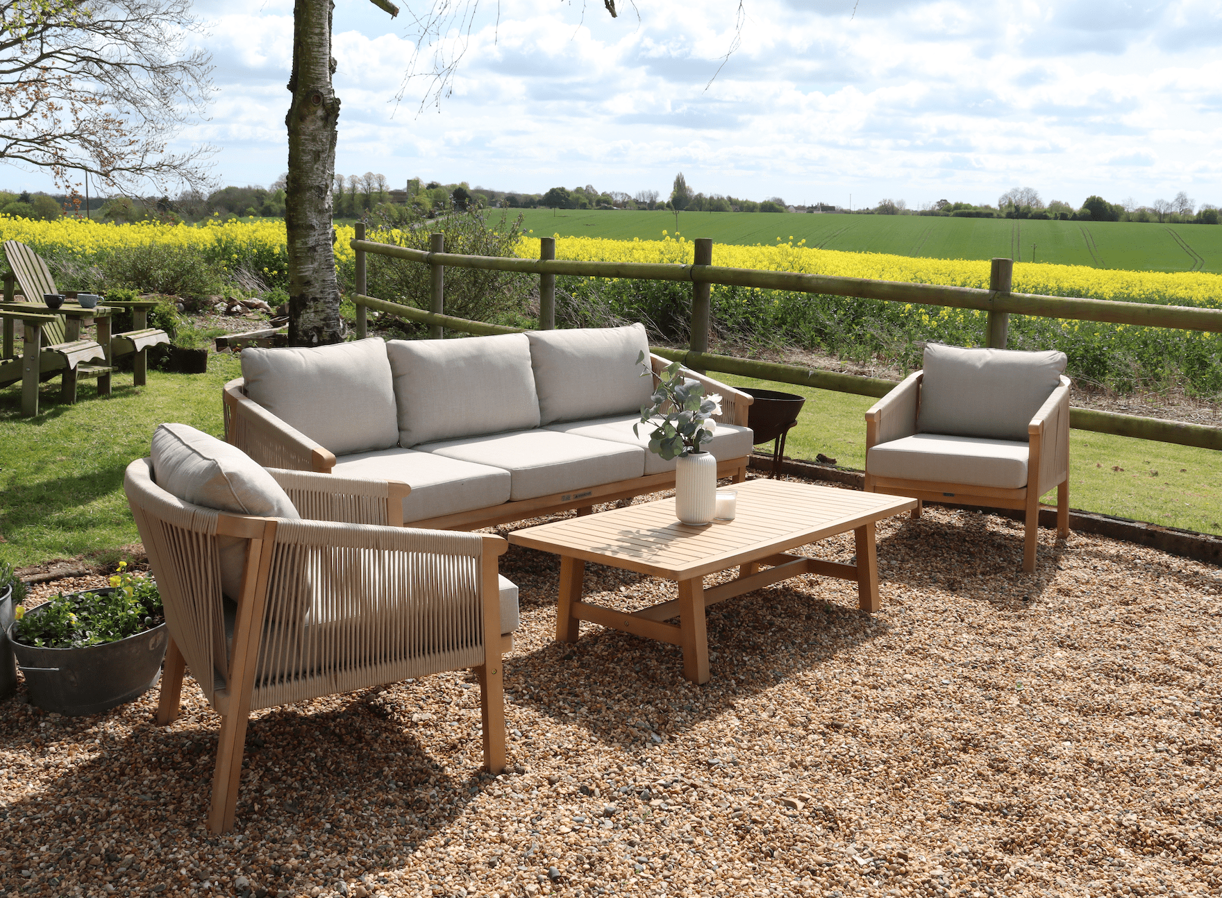 Roma 5 Seater Triple Garden Lounge Sofa Set with 2 Armchairs and Coffee Table