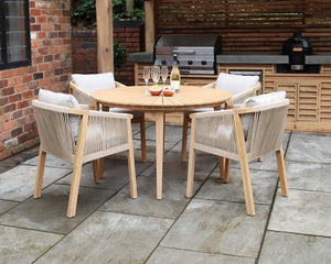 Roma 120cm Round Sunray Garden Dining Table Set with 4 Roma Dining Chairs