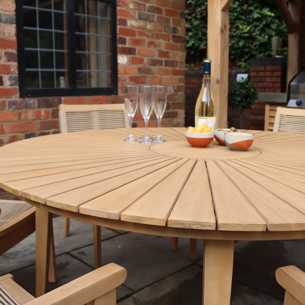 Roma 150cm Round Sunray Garden Dining Table Set with 6 Rope Stacking Chairs