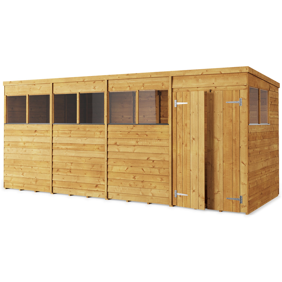 Store More 16x6 Large Overlap Pent Garden Shed with Double Doors & Windows