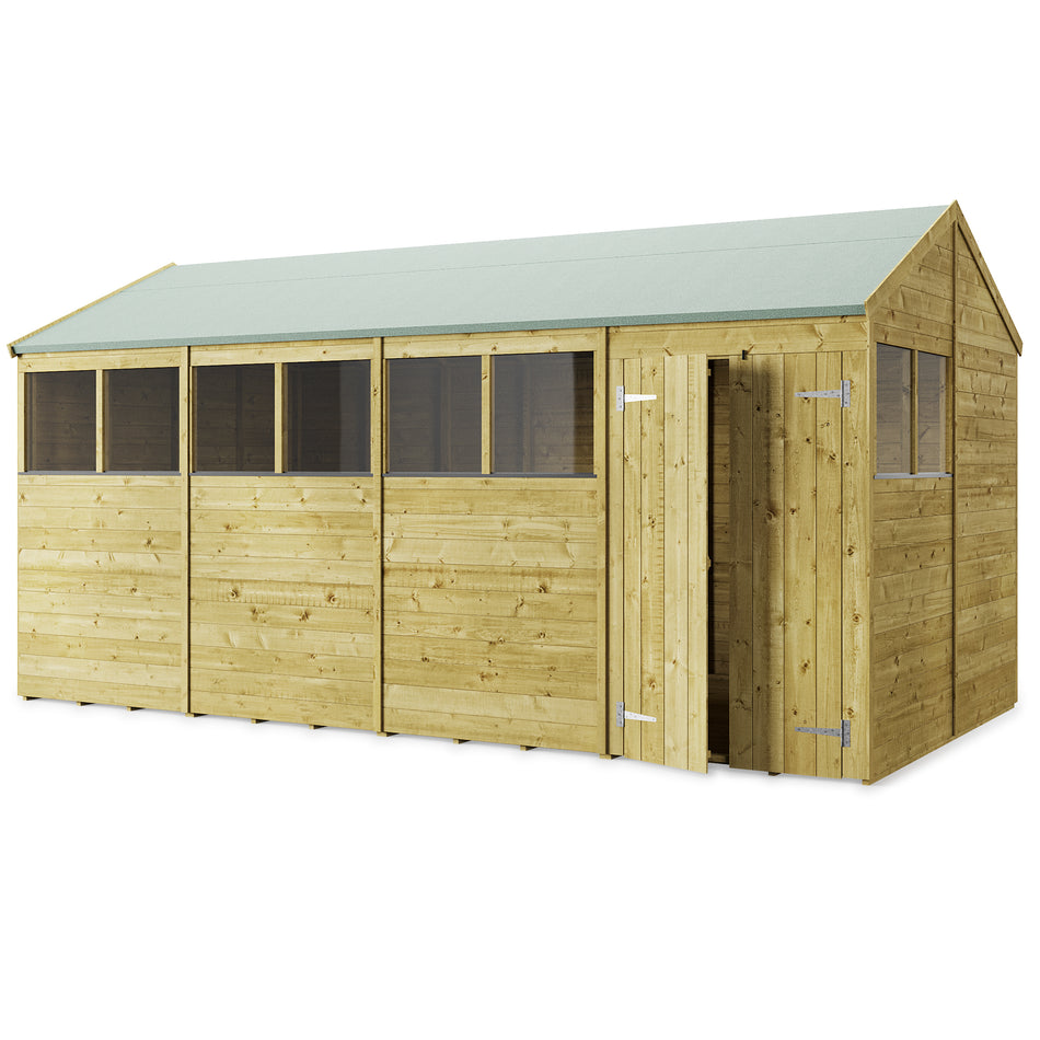 Store More 16x8 Large Tongue and Groove Apex Garden Shed with Double Doors & Windows