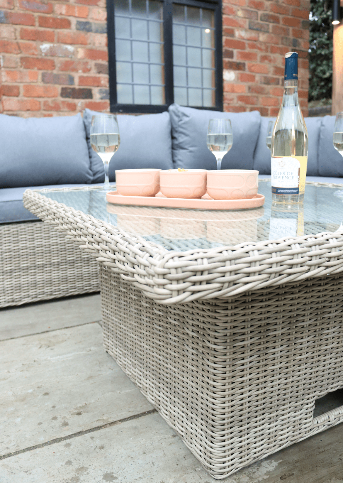 Wentworth Rattan Corner Garden Lounge Set with Adjustable Height Table & Cushions