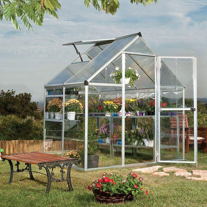 Hybrid Aluminium Silver Frame 6x4 Polycarbonate Greenhouse - Canopia By Palram 