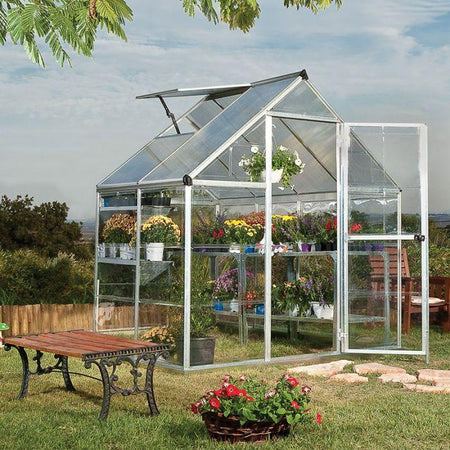 Hybrid Aluminium Silver Frame 6x4 Polycarbonate Greenhouse - Canopia By Palram 