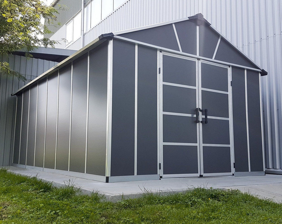 Yukon 11 x 17.2 Dark Grey Plastic Garden Apex Shed with Floor - Canopia by Palram
