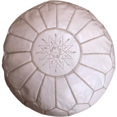 Moroccan Leather Pouf in White