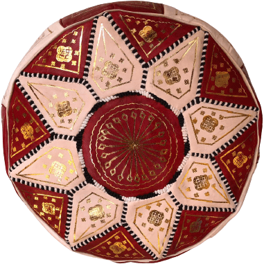 Moroccan Leather Pouf in Red & Gold