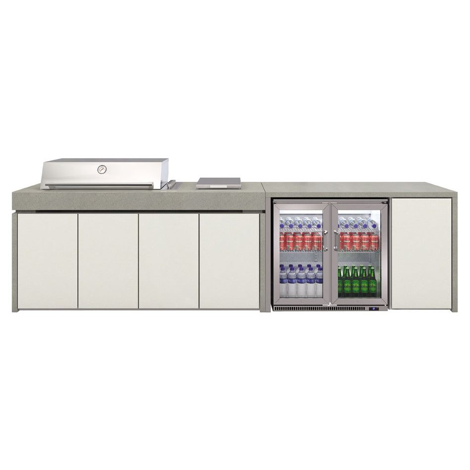 BeefEater Harmony Outdoor Kitchen with Proline 6 Burner Gas BBQ, Side Burner and Double Fridge