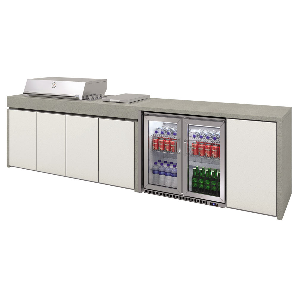BeefEater Harmony Outdoor Kitchen with Proline 6 Burner Gas BBQ, Side Burner and Double Fridge
