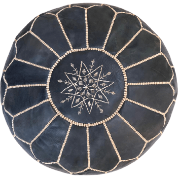 Moroccan Leather Pouf in Dark Blue