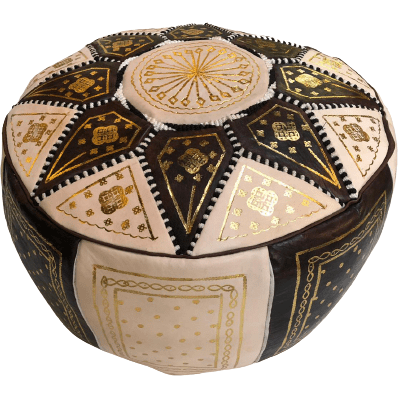 Moroccan Leather Pouf in Brown & Gold