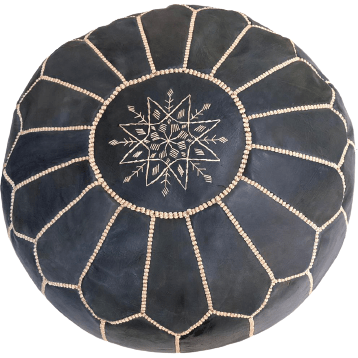 Moroccan Leather Pouf in Black