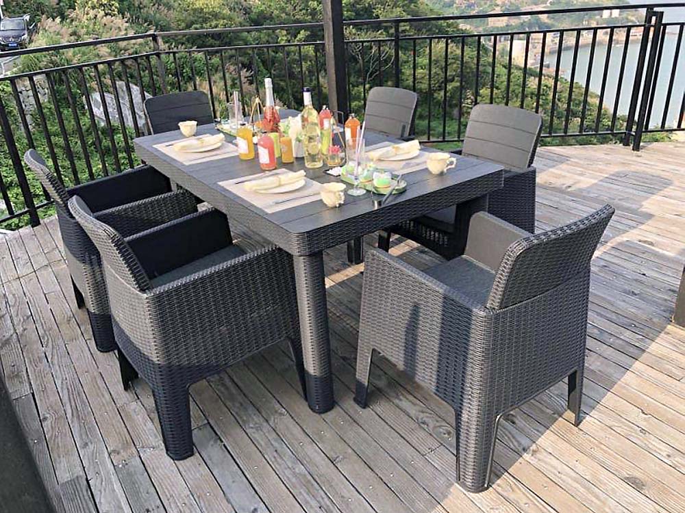 Royalcraft Faro 6 Seater Deluxe Dining Set - Black Rattan Effect