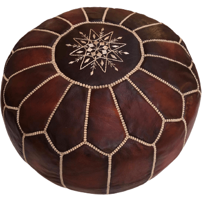 Moroccan Leather Pouf in Dark Brown